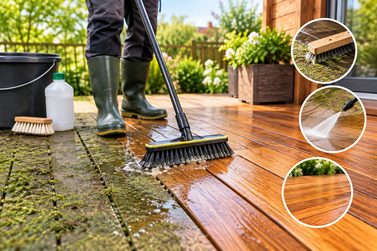 Nettoyage éclatant d’une terrasse en bois